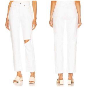 RE/DONE 70s Straight Jeans White with Rips High Waisted Womens Size 26 NWOT
